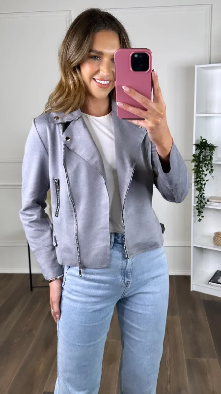 Cora Grey Suede Finish Collared Jacket