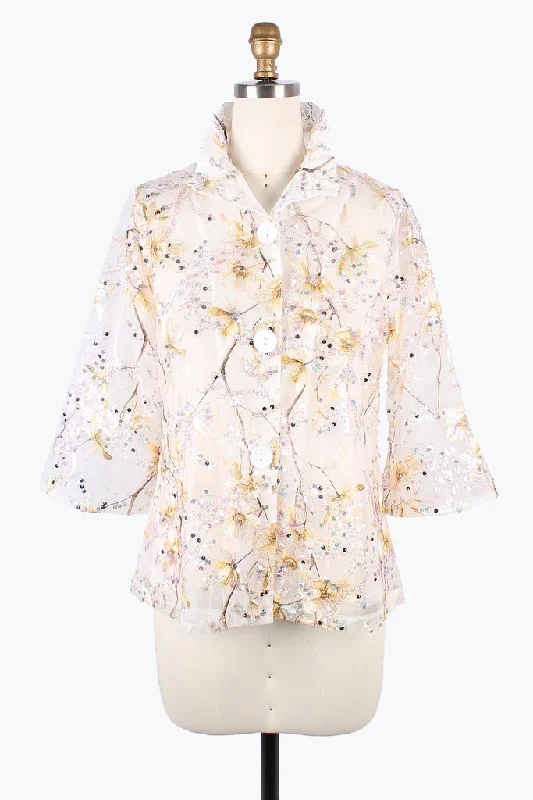 Damee  Floral Embroidery Peplum Mesh Jacket 2396-GOLD F24