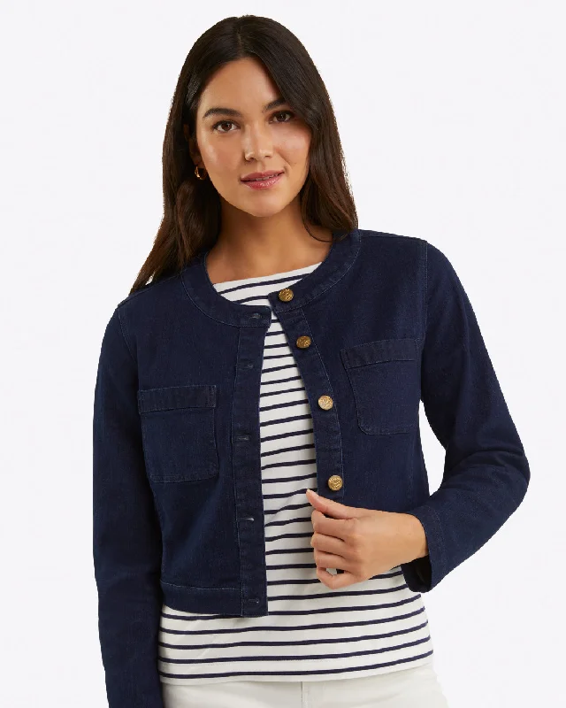 Collarless Jacket in Stretch Denim