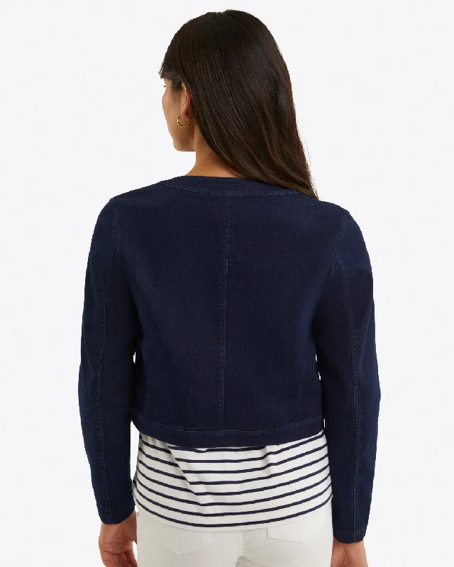 Collarless Jacket in Stretch Denim