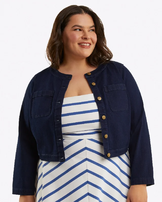 Collarless Jacket in Stretch Denim