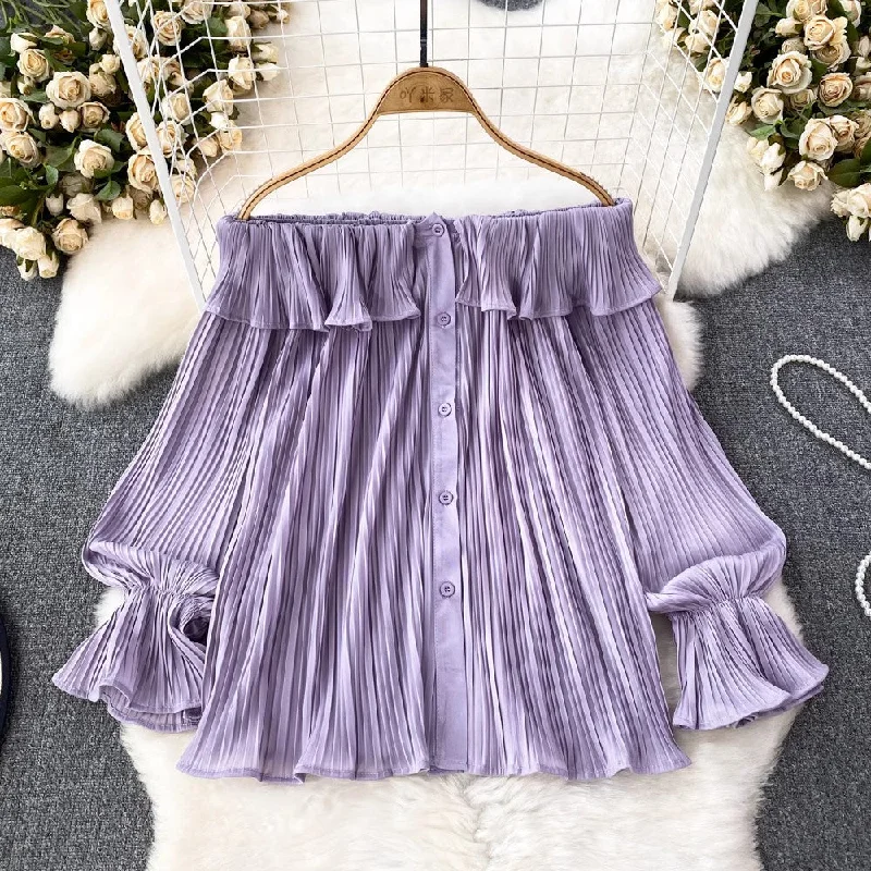 design ruffled shirt for women new pleated long-sleeved top     S4211