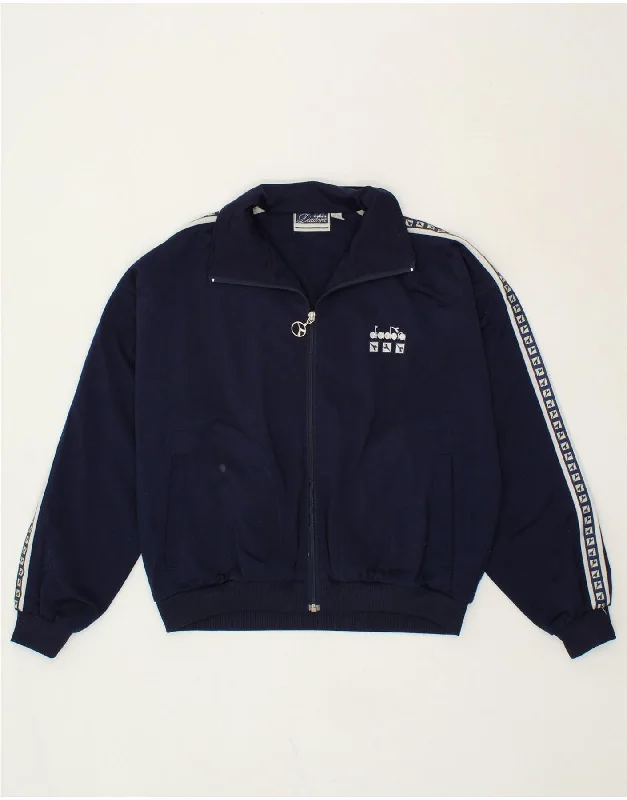 DIADORA Womens Graphic Tracksuit Top Jacket IT 42 Medium Navy Blue