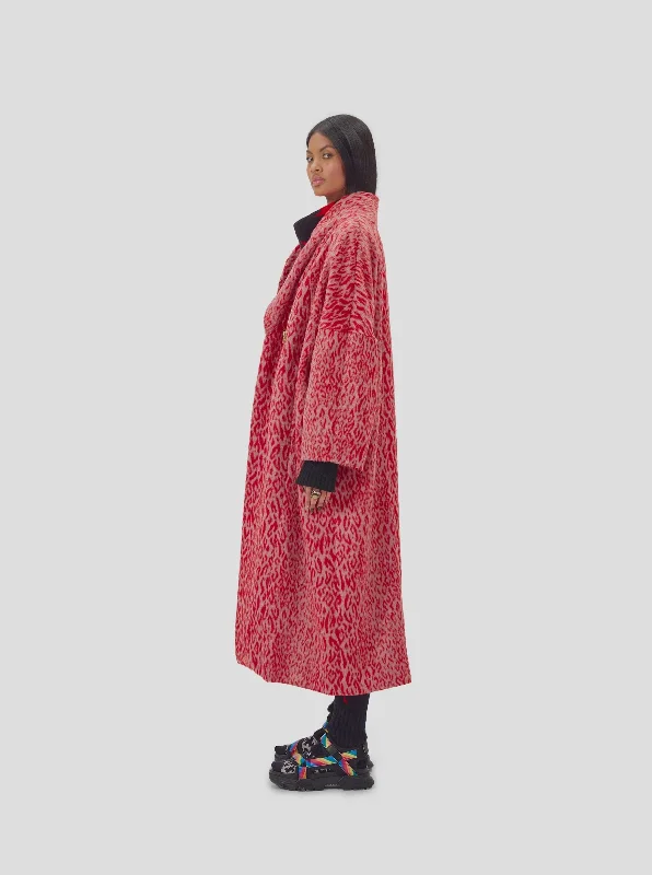 Eren coat in red Opera leopard woolen print