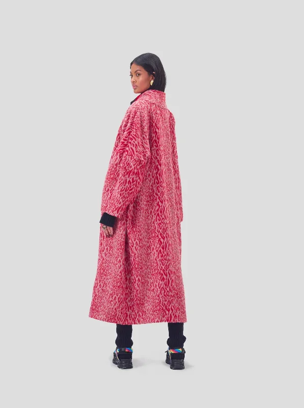 Eren coat in red Opera leopard woolen print