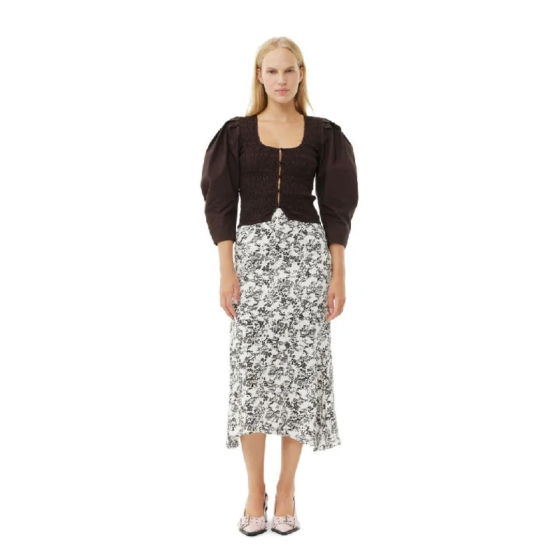 Floral Viscose Twill Long Skirt (Egret)