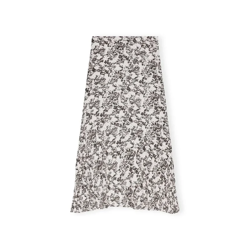 Floral Viscose Twill Long Skirt (Egret)