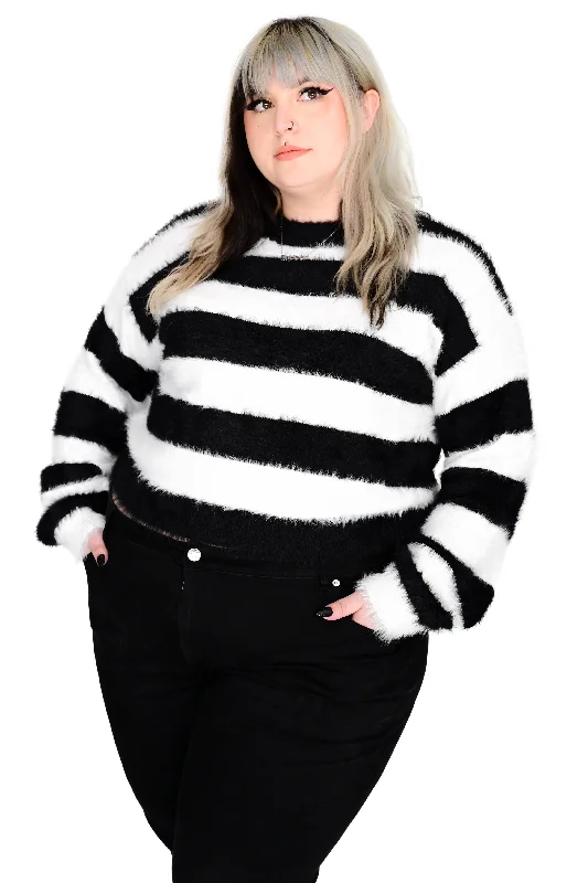 Fuzzy Striped Crop Sweater - 3XL/4XL left!