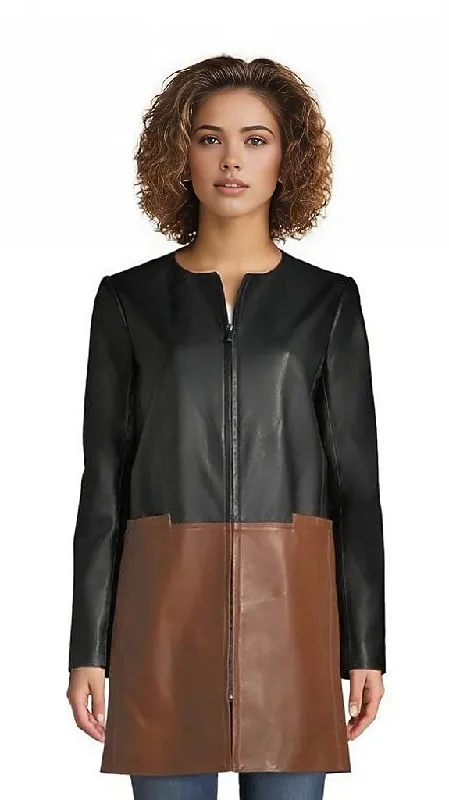 Gonce Two Tone Womens Lamb Leather Dress Coat