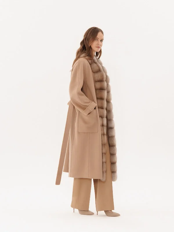 Cashmere coat with sable trim