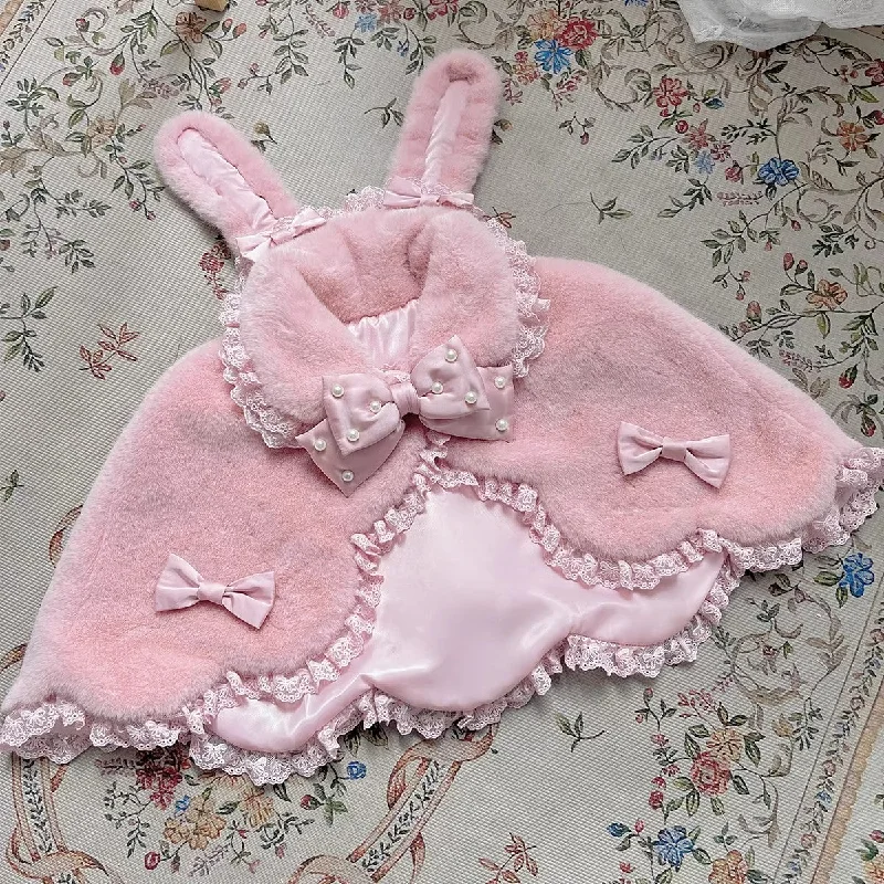 Free size / Light pink cape + light pink bow