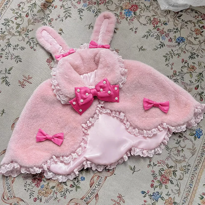 Free size / Light pink cape + strong pink bow