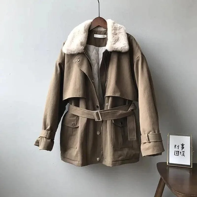 Women's mink fleece collar cotton jacket