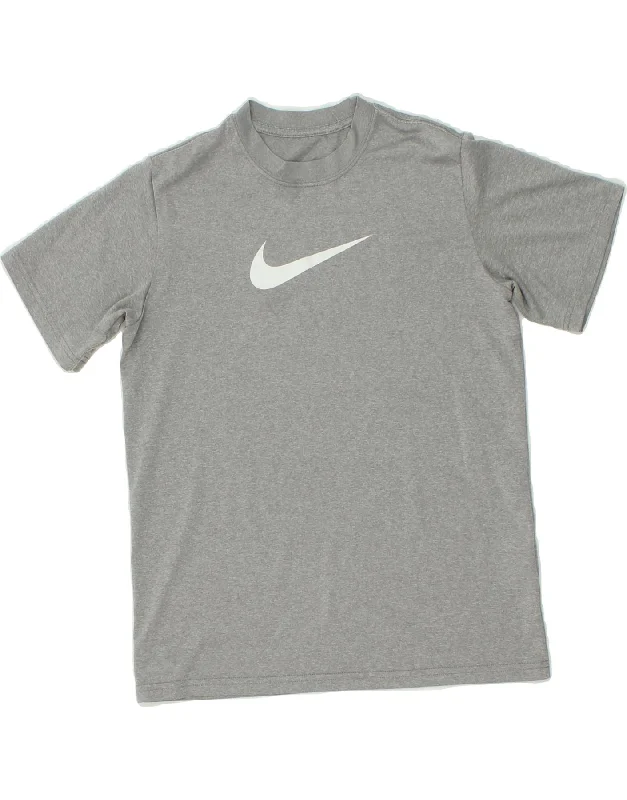 NIKE Womens Dri Fit Graphic T-Shirt Top UK 12  Medium Grey Polyester