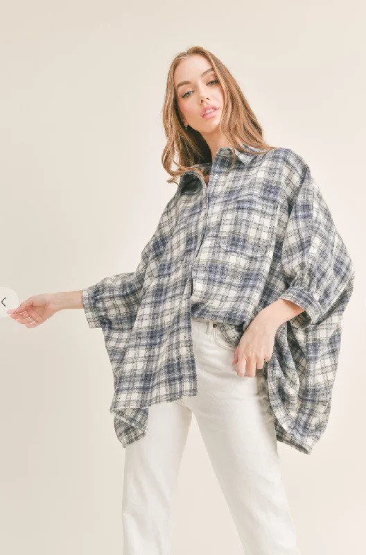 Oversized Blue Plaid Top