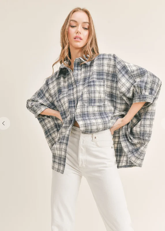 Oversized Blue Plaid Top