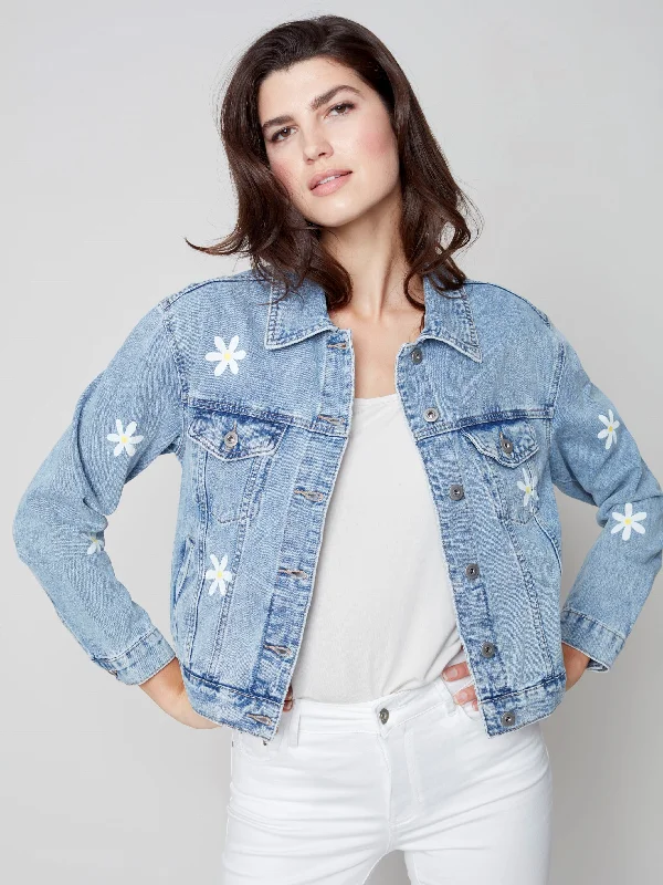 Painted Boyfriend Denim Jacket - Daisy