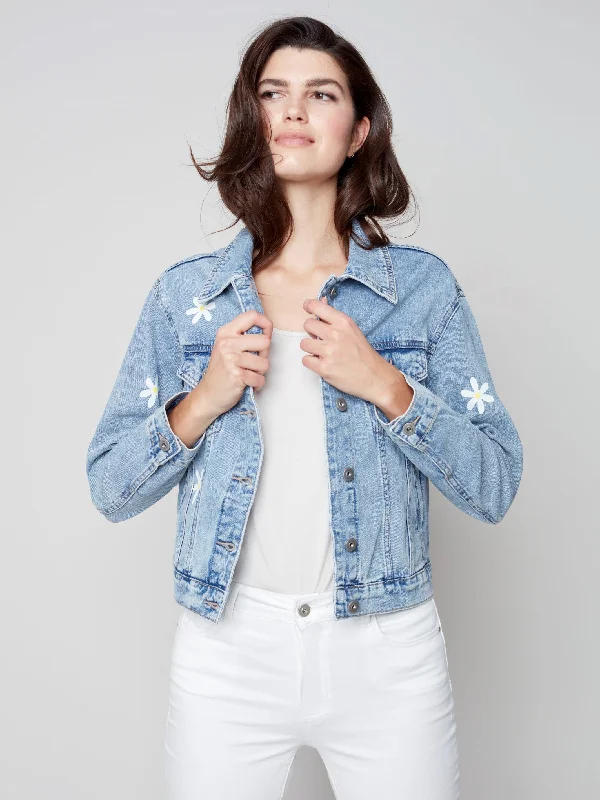 Painted Boyfriend Denim Jacket - Daisy