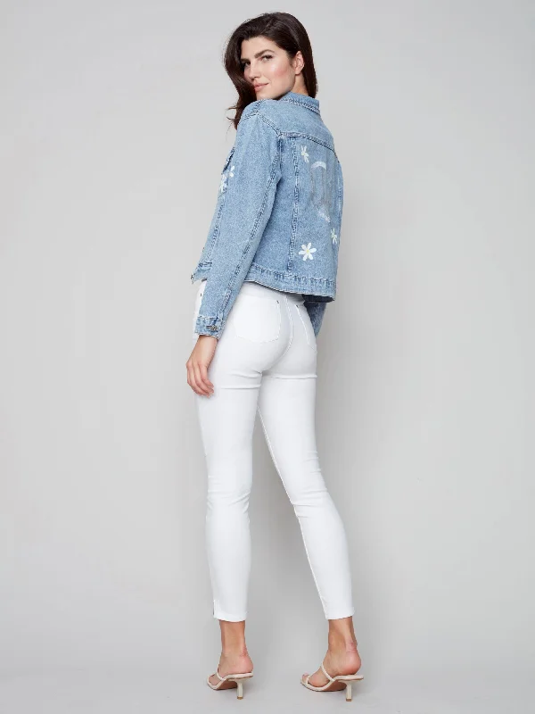 Painted Boyfriend Denim Jacket - Daisy