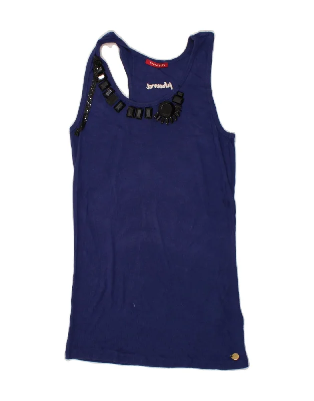 PHARD Womens Vest Top UK 14 Large Navy Blue Viscose