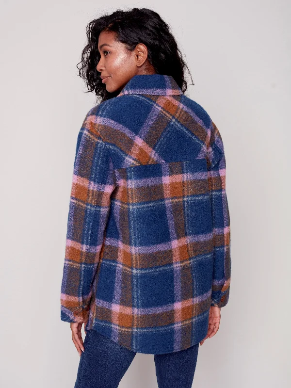 Plaid Boiled Wool Shirt Jacket - Denim