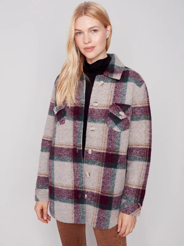 Plaid Boiled Wool Shirt Jacket - Port