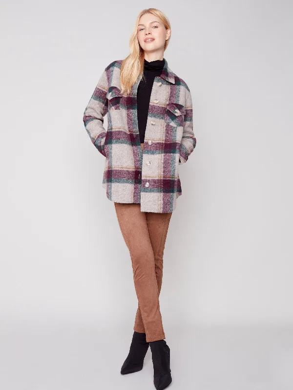 Plaid Boiled Wool Shirt Jacket - Port