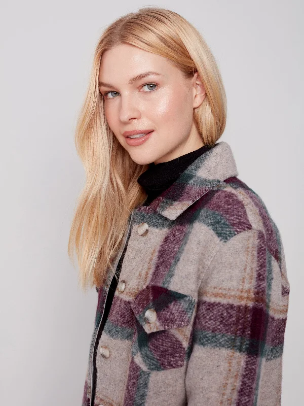 Plaid Boiled Wool Shirt Jacket - Port