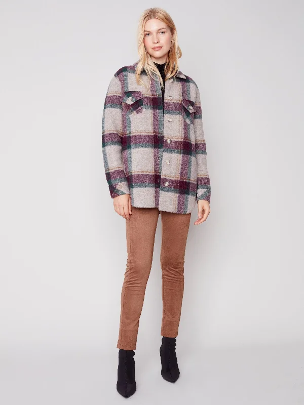 Plaid Boiled Wool Shirt Jacket - Port