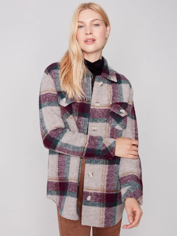 Plaid Boiled Wool Shirt Jacket - Port