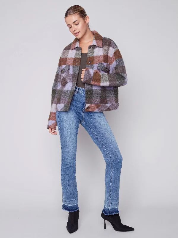 Short Plaid Boiled Wool Jacket - Spruce