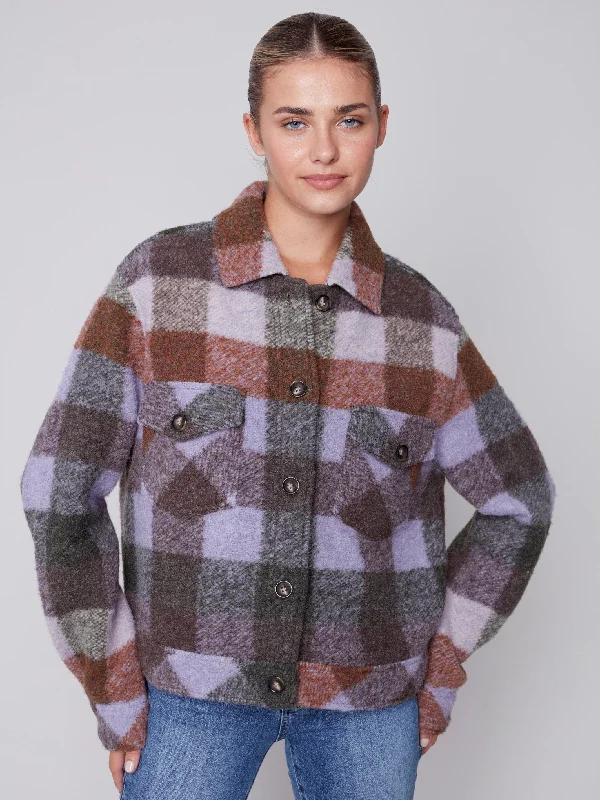 Short Plaid Boiled Wool Jacket - Spruce