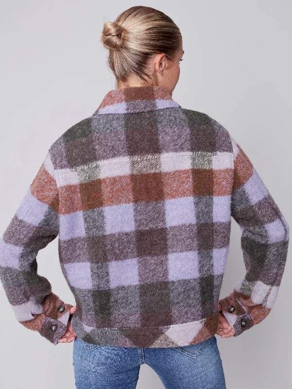 Short Plaid Boiled Wool Jacket - Spruce