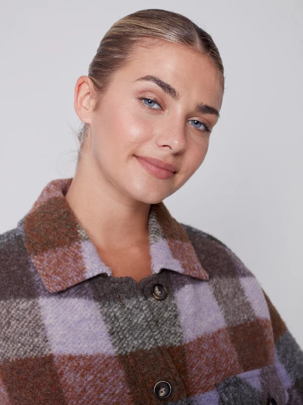 Short Plaid Boiled Wool Jacket - Spruce