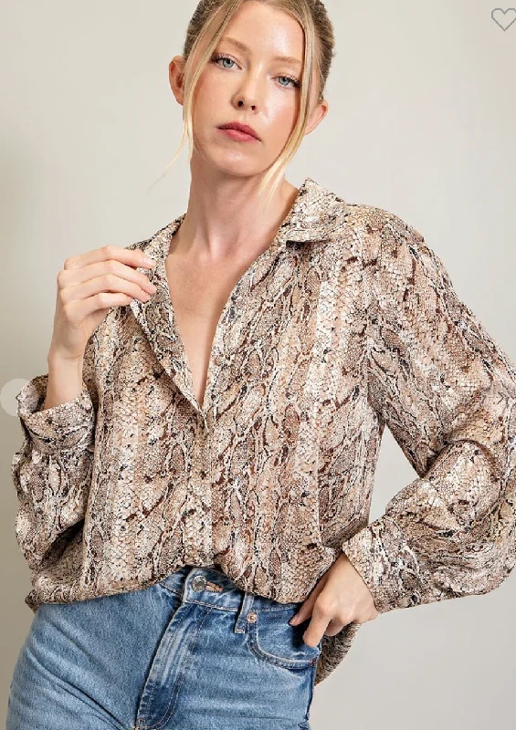 Snake Print Button Down Blouse