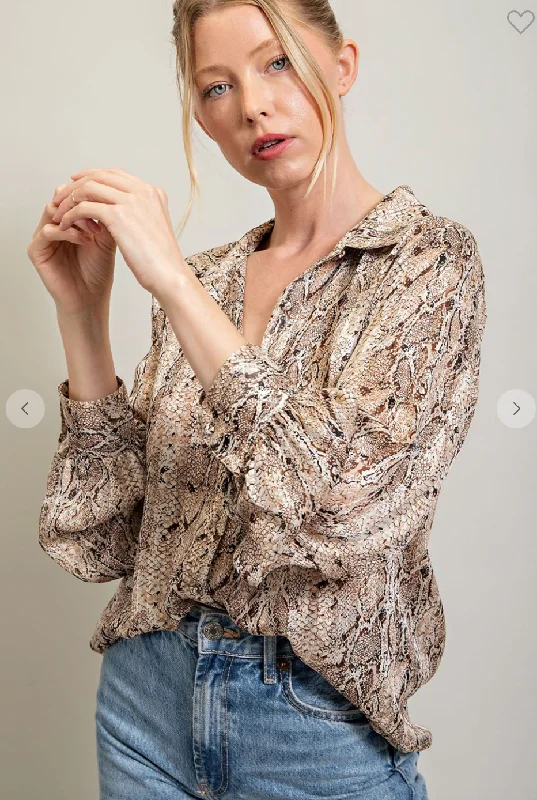 Snake Print Button Down Blouse