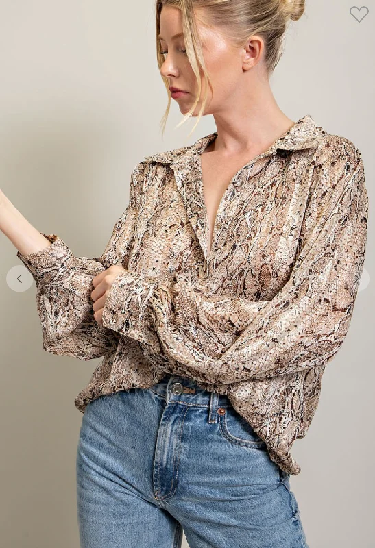 Snake Print Button Down Blouse