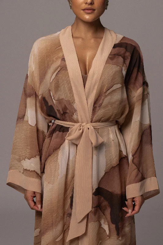 Tan Abstract Alissa Printed Duster