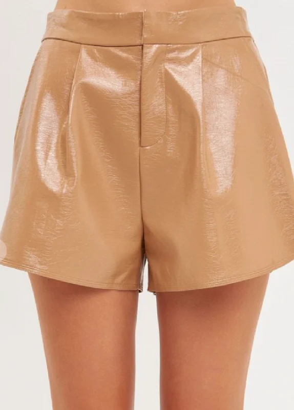 Tan Shinny PU Shorts