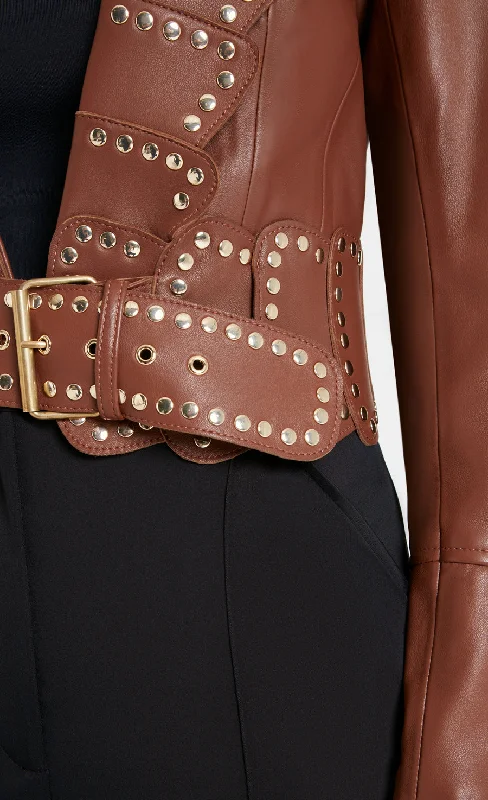 Texas Leather Studded Jacket - Tan