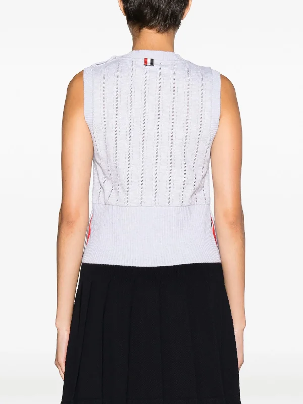 THOM BROWNE Women Shell Top W/ Shoulder Vent In Cotton Pointelle