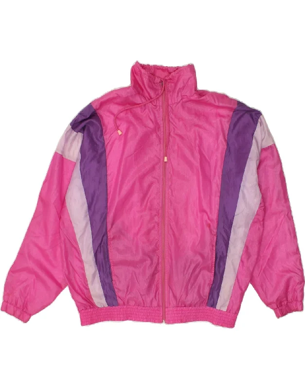 VINTAGE Womens Tracksuit Top Jacket UK 16 Large Pink Colourblock Polyamide