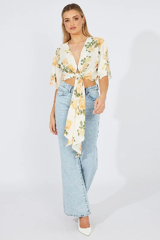 Yellow Floral Front Tie Bolero