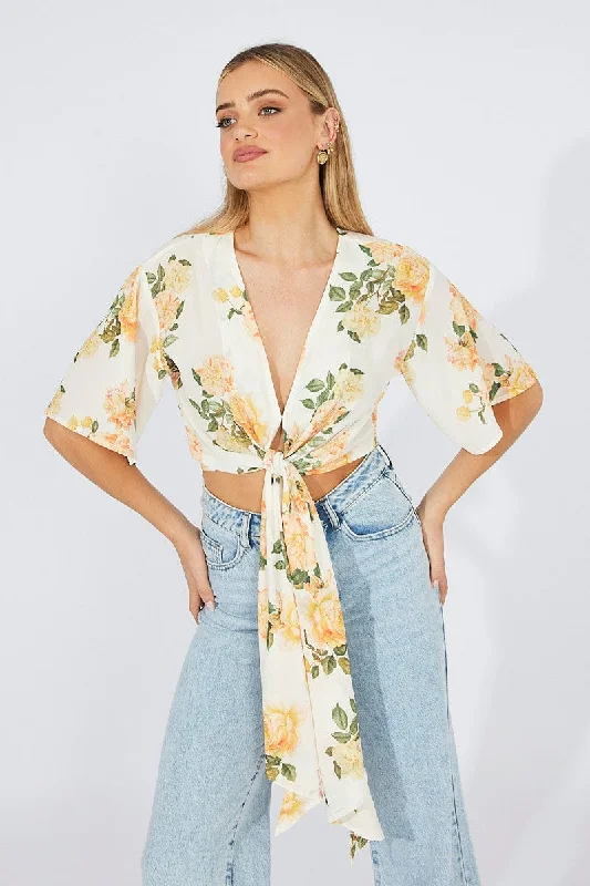 Yellow Floral Front Tie Bolero