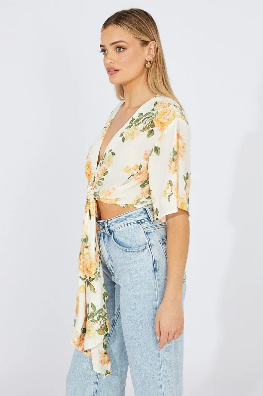 Yellow Floral Front Tie Bolero