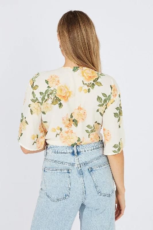 Yellow Floral Front Tie Bolero