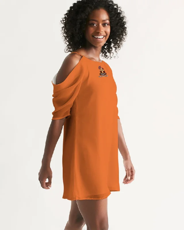 AKH Orange Women's Open Shoulder A-Line Dress