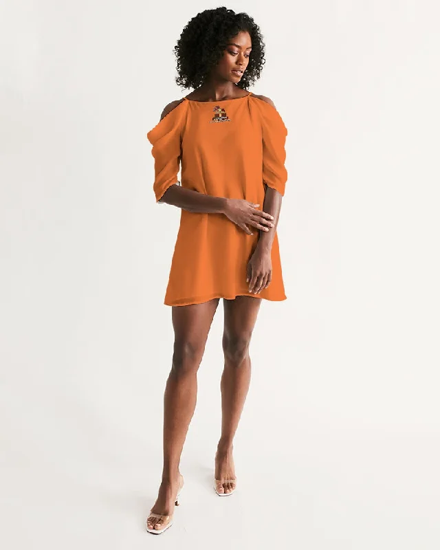 AKH Orange Women's Open Shoulder A-Line Dress