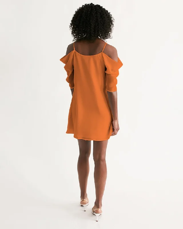 AKH Orange Women's Open Shoulder A-Line Dress