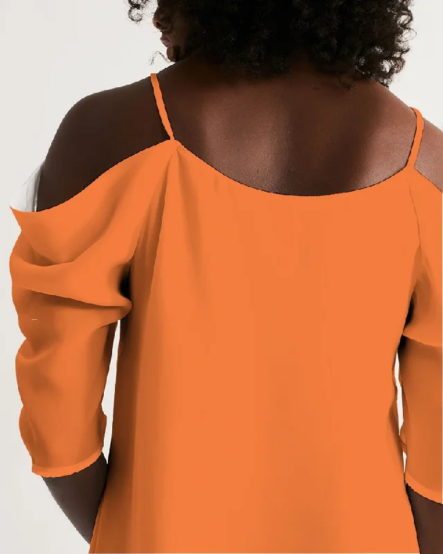 AKH Orange Women's Open Shoulder A-Line Dress